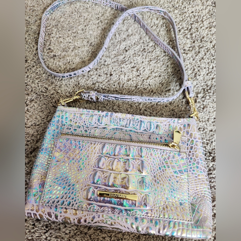 Brahmin Violet Wonderland Crocodile Embossed Crossbody Bag - Picture 8 of 12